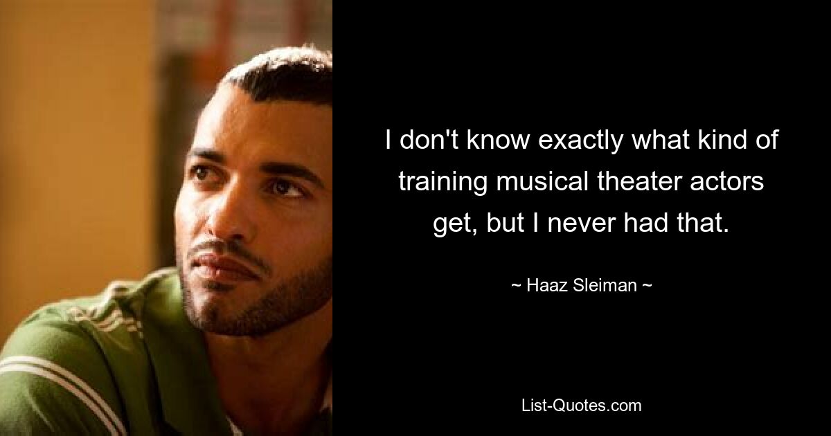 I don't know exactly what kind of training musical theater actors get, but I never had that. — © Haaz Sleiman