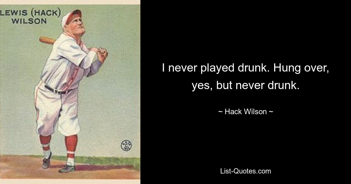 I never played drunk. Hung over, yes, but never drunk. — © Hack Wilson