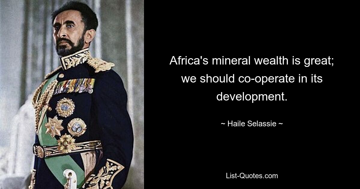 Africa's mineral wealth is great; we should co-operate in its development. — © Haile Selassie