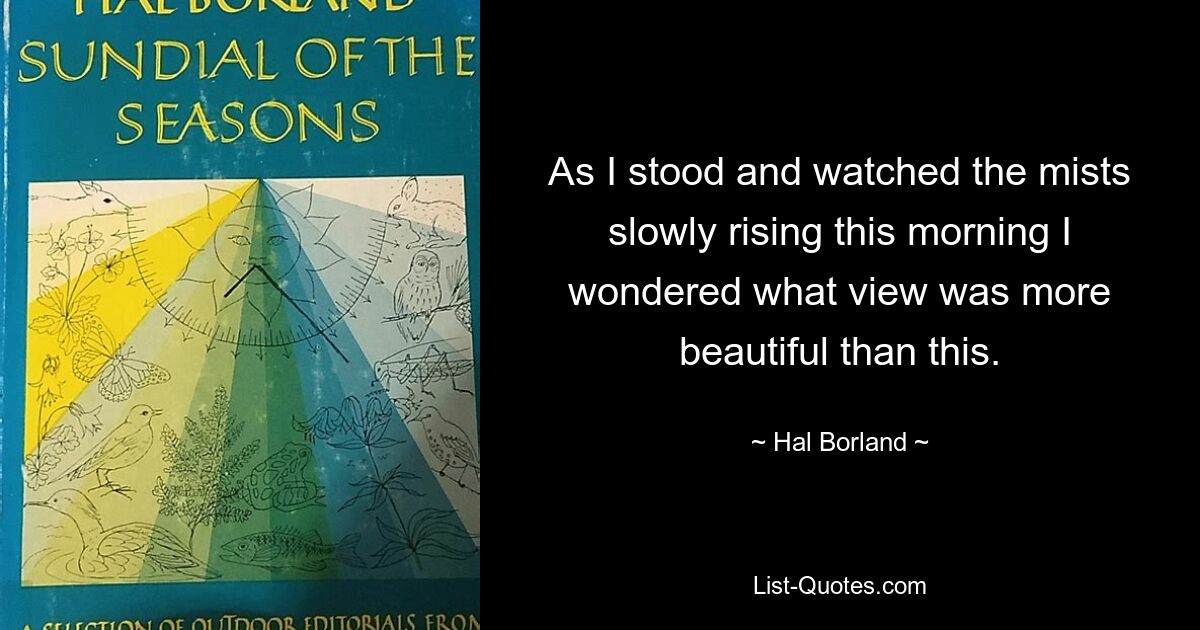 As I stood and watched the mists slowly rising this morning I wondered what view was more beautiful than this. — © Hal Borland