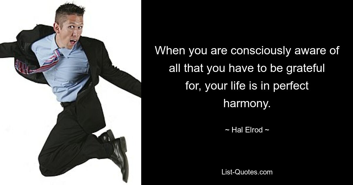 When you are consciously aware of all that you have to be grateful for, your life is in perfect harmony. — © Hal Elrod