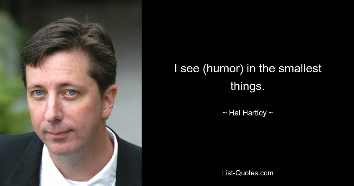 I see (humor) in the smallest things. — © Hal Hartley