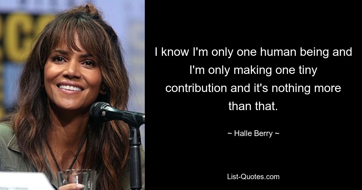 I know I'm only one human being and I'm only making one tiny contribution and it's nothing more than that. — © Halle Berry