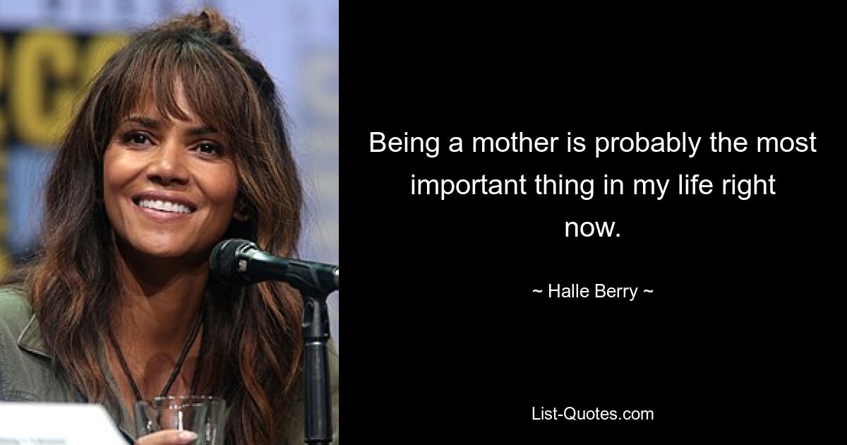 Being a mother is probably the most important thing in my life right now. — © Halle Berry