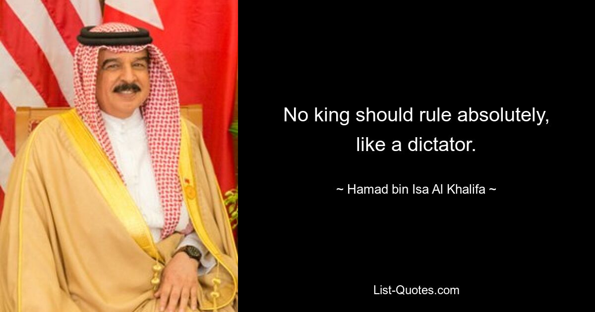 No king should rule absolutely, like a dictator. — © Hamad bin Isa Al Khalifa