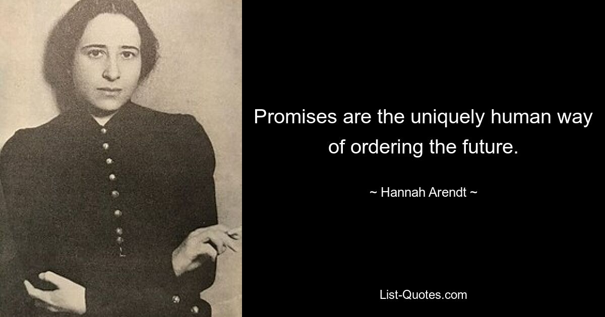 Promises are the uniquely human way of ordering the future. — © Hannah Arendt