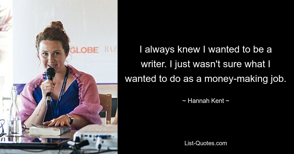 I always knew I wanted to be a writer. I just wasn't sure what I wanted to do as a money-making job. — © Hannah Kent