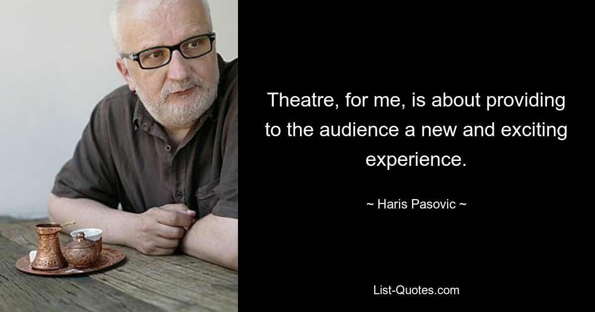 Theatre, for me, is about providing to the audience a new and exciting experience. — © Haris Pasovic