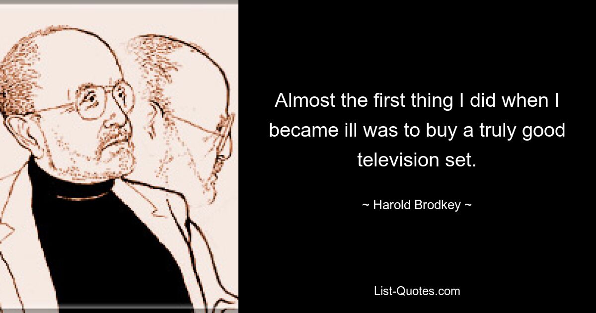 Almost the first thing I did when I became ill was to buy a truly good television set. — © Harold Brodkey