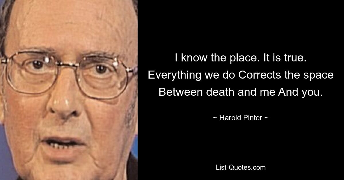 I know the place. It is true. Everything we do Corrects the space Between death and me And you. — © Harold Pinter