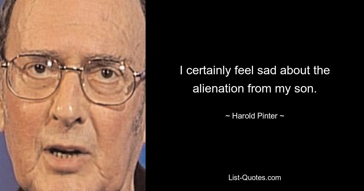 I certainly feel sad about the alienation from my son. — © Harold Pinter