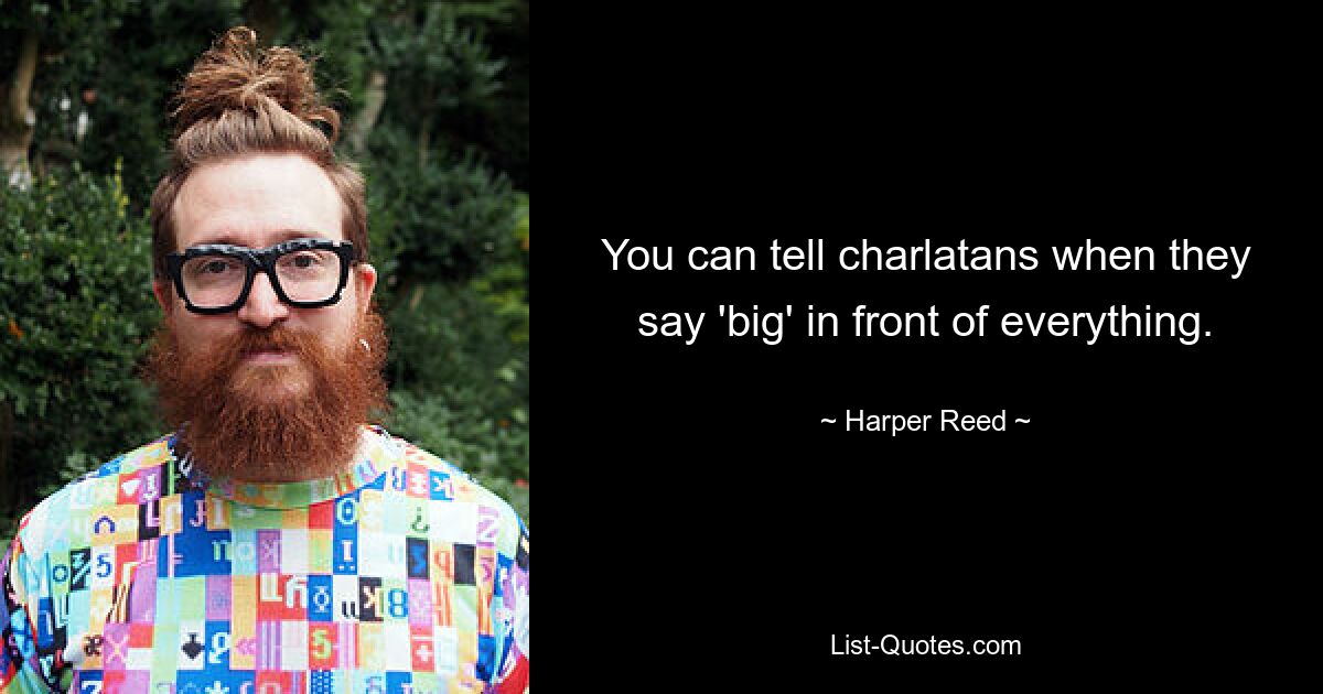 You can tell charlatans when they say 'big' in front of everything. — © Harper Reed