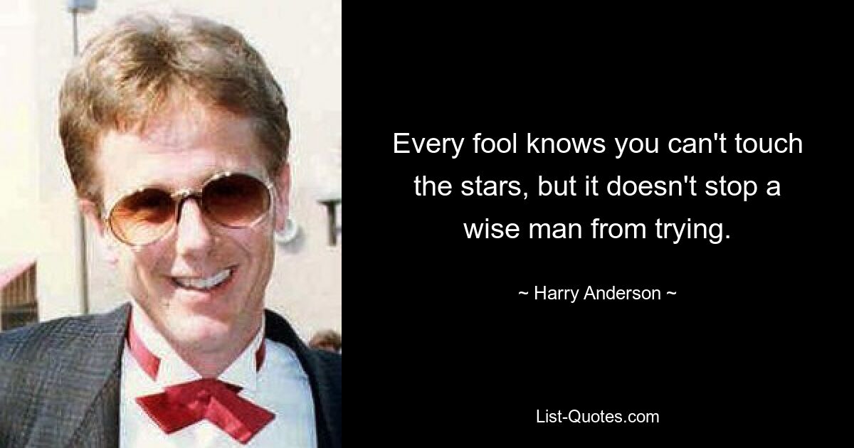 Every fool knows you can't touch the stars, but it doesn't stop a wise man from trying. — © Harry Anderson