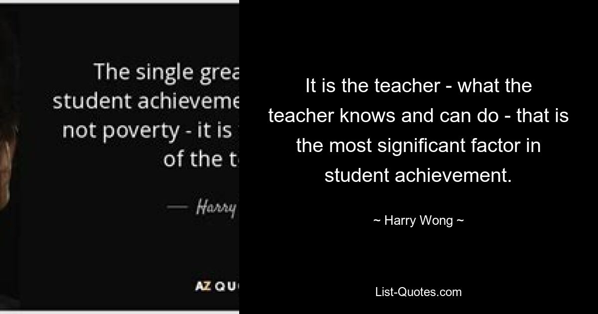 It is the teacher - what the teacher knows and can do - that is the most significant factor in student achievement. — © Harry Wong