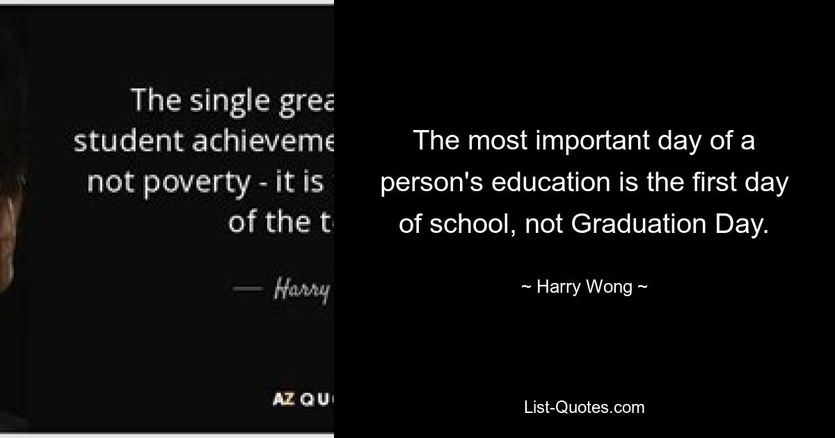 The most important day of a person's education is the first day of school, not Graduation Day. — © Harry Wong