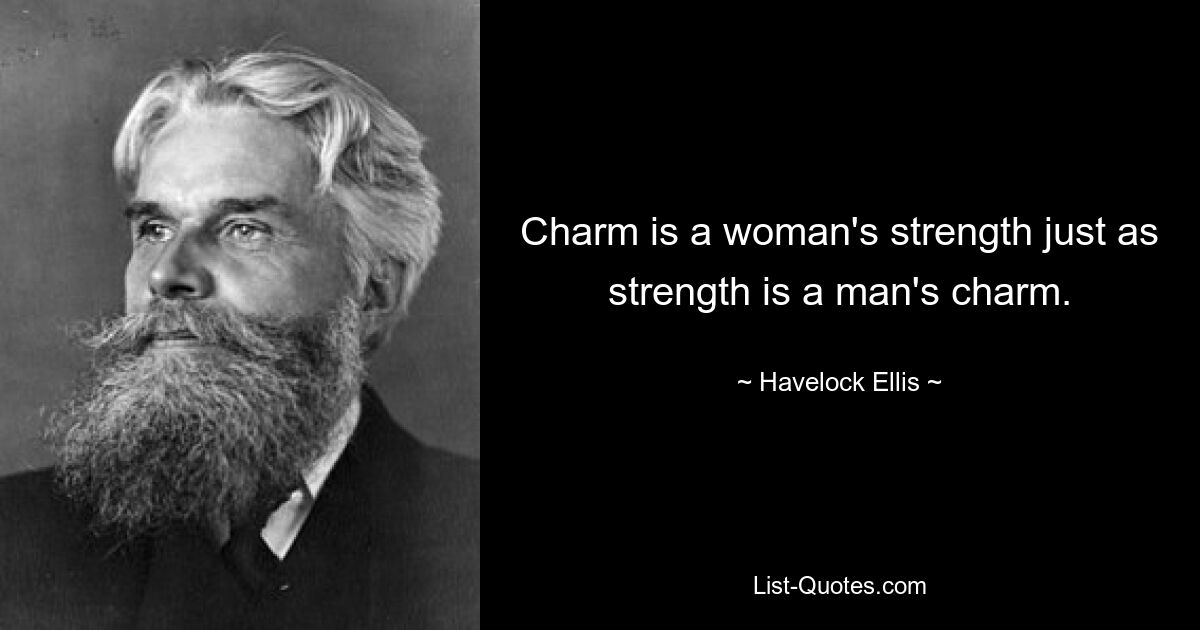 Charm is a woman's strength just as strength is a man's charm. — © Havelock Ellis