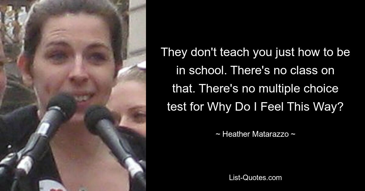 They don't teach you just how to be in school. There's no class on that. There's no multiple choice test for Why Do I Feel This Way? — © Heather Matarazzo