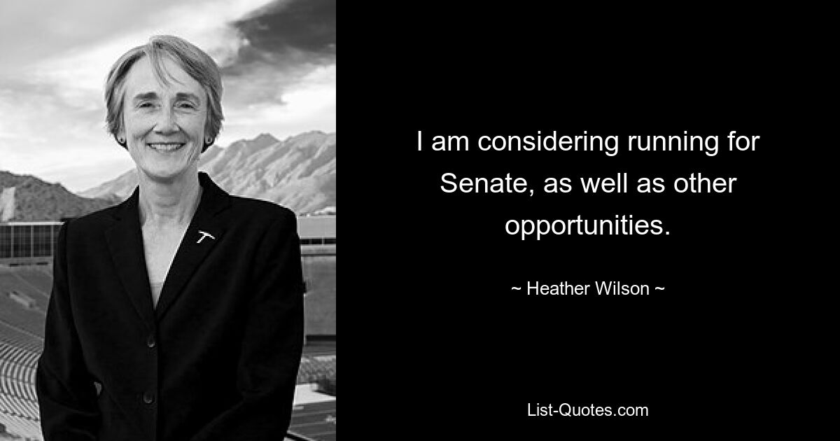 I am considering running for Senate, as well as other opportunities. — © Heather Wilson