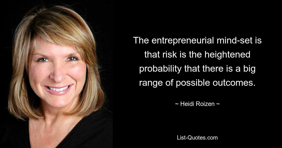 The entrepreneurial mind-set is that risk is the heightened probability that there is a big range of possible outcomes. — © Heidi Roizen