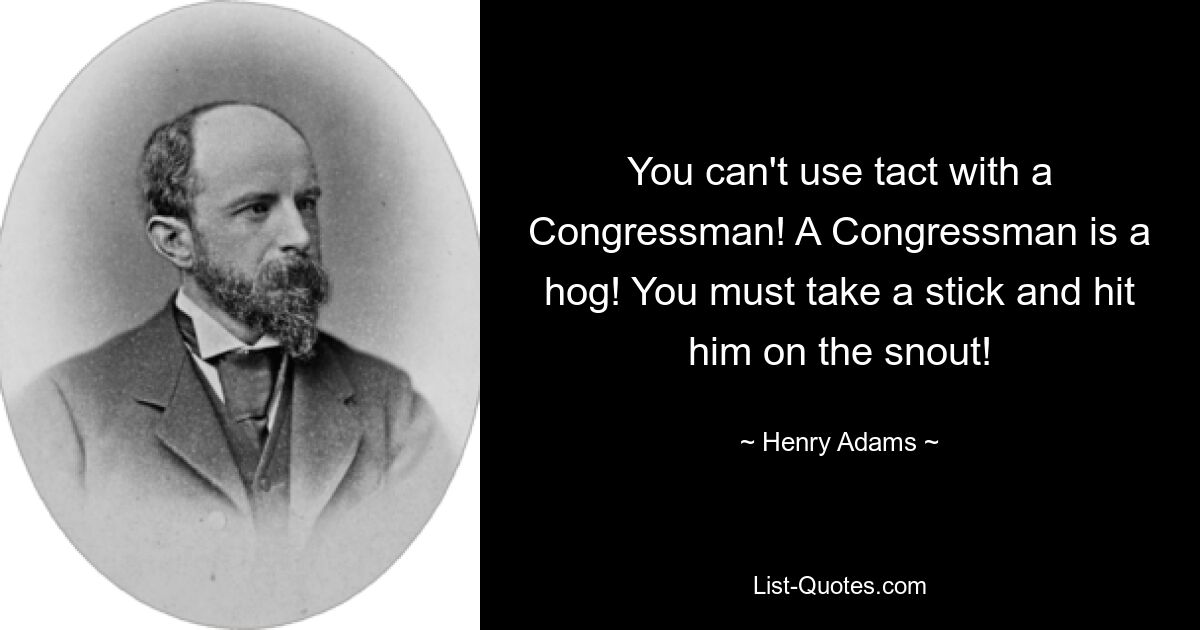 You can't use tact with a Congressman! A Congressman is a hog! You must take a stick and hit him on the snout! — © Henry Adams