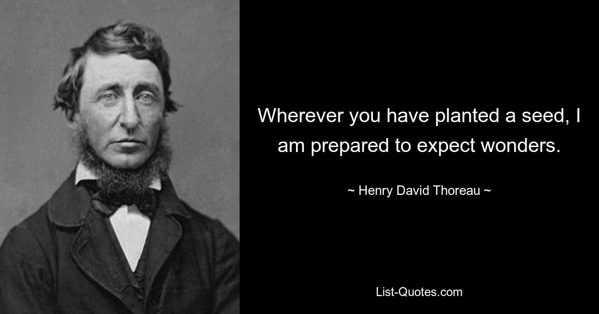 Wherever you have planted a seed, I am prepared to expect wonders. — © Henry David Thoreau