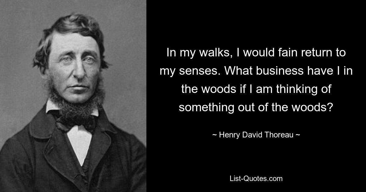 In my walks, I would fain return to my senses. What business have I in the woods if I am thinking of something out of the woods? — © Henry David Thoreau