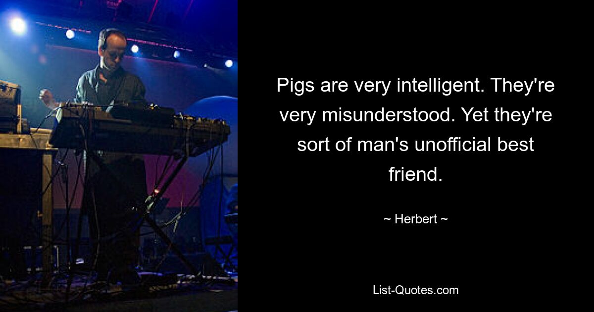 Pigs are very intelligent. They're very misunderstood. Yet they're sort of man's unofficial best friend. — © Herbert