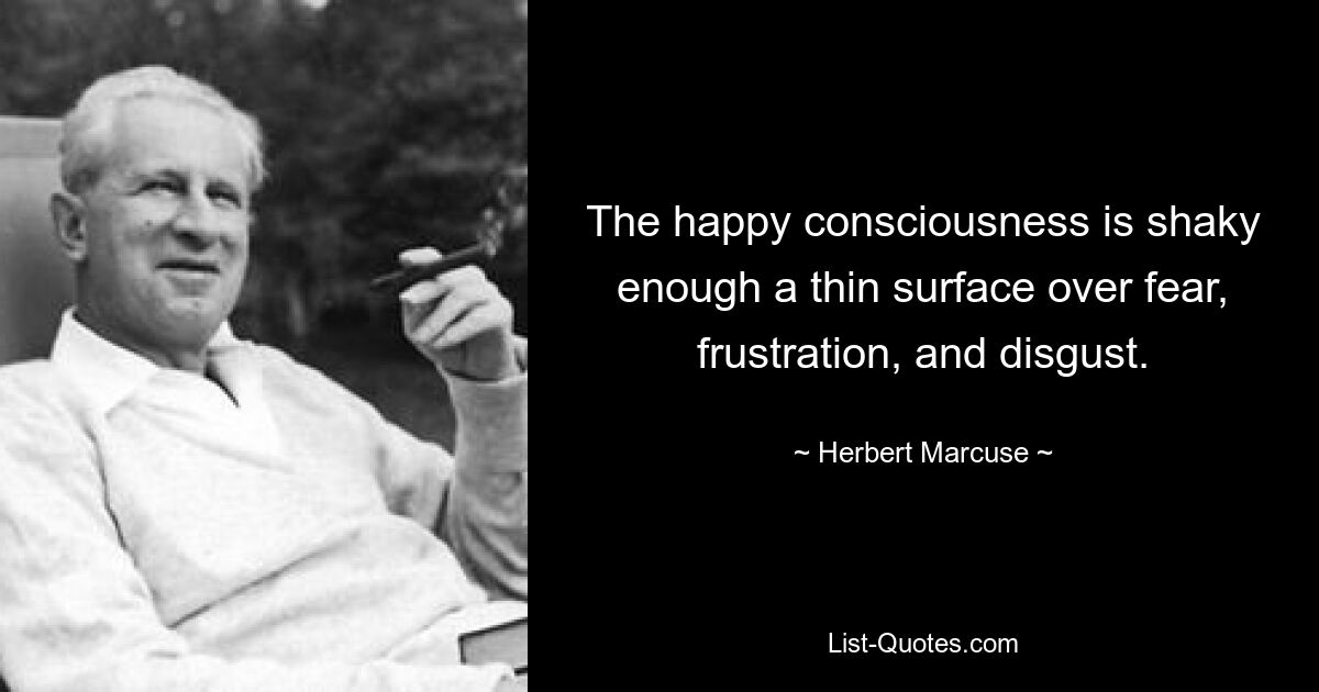 Das glückliche Bewusstsein ist wackelig genug, eine dünne Oberfläche über Angst, Frustration und Ekel. — © Herbert Marcuse 