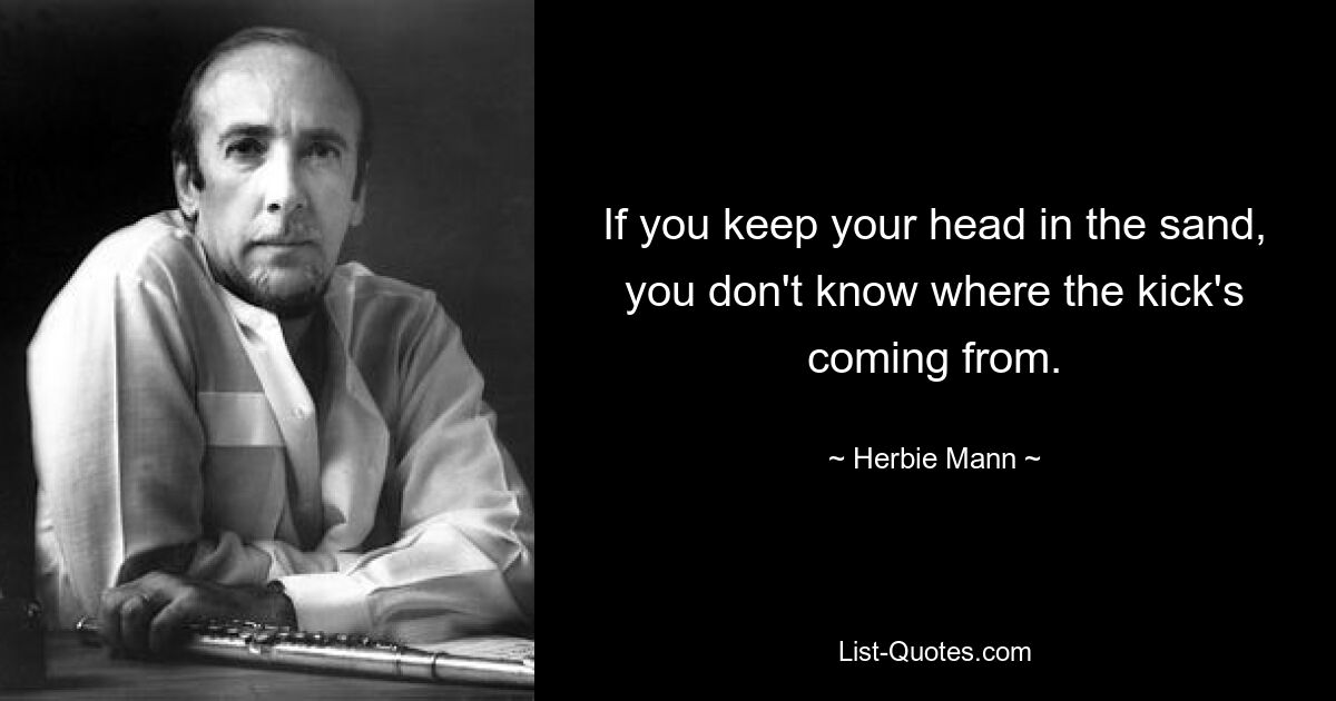 If you keep your head in the sand, you don't know where the kick's coming from. — © Herbie Mann