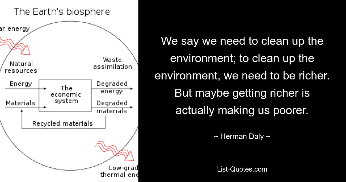 We say we need to clean up the environment; to clean up the environment, we need to be richer. But maybe getting richer is actually making us poorer. — © Herman Daly