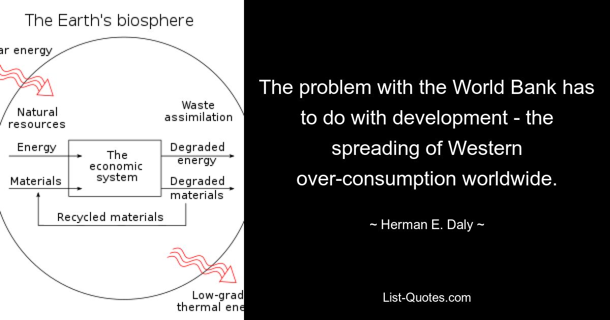 The problem with the World Bank has to do with development - the spreading of Western over-consumption worldwide. — © Herman E. Daly