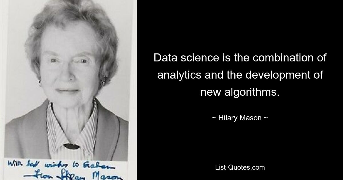 Data science is the combination of analytics and the development of new algorithms. — © Hilary Mason