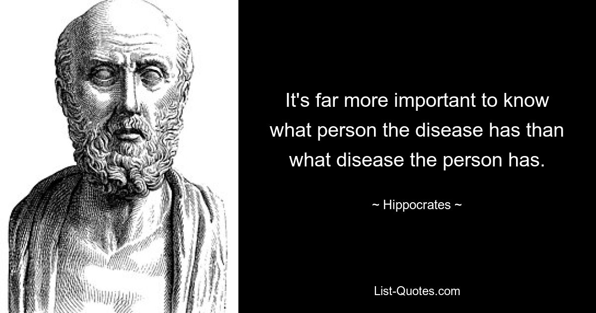 It's far more important to know what person the disease has than what disease the person has. — © Hippocrates