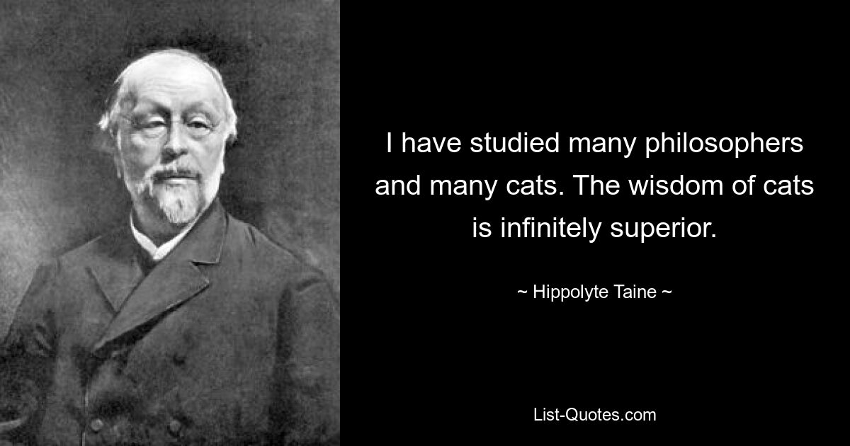 I have studied many philosophers and many cats. The wisdom of cats is infinitely superior. — © Hippolyte Taine