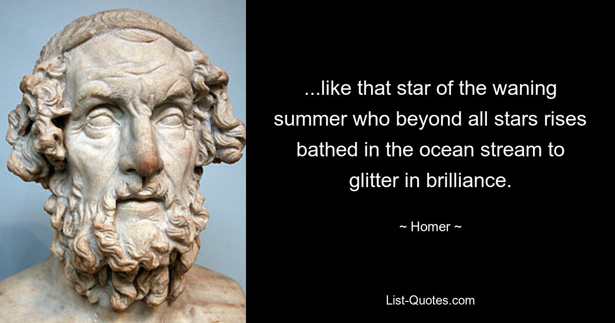 ...like that star of the waning summer who beyond all stars rises bathed in the ocean stream to glitter in brilliance. — © Homer