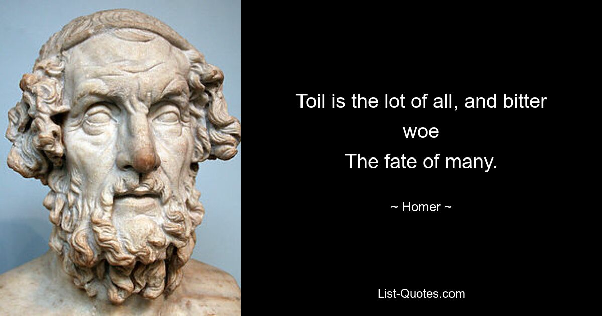 Toil is the lot of all, and bitter woe
The fate of many. — © Homer