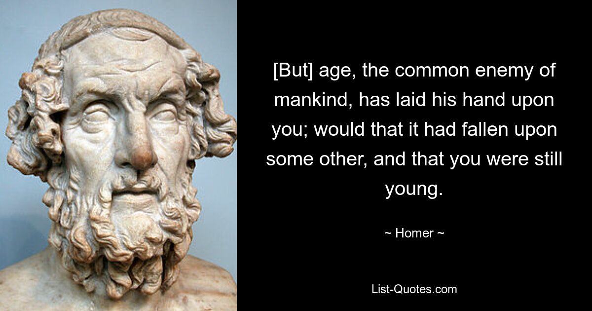 [But] age, the common enemy of mankind, has laid his hand upon you; would that it had fallen upon some other, and that you were still young. — © Homer