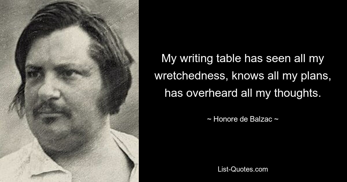 Мой письменный стол видел всю мою убогость, знает все мои планы, подслушивал все мои мысли. — © Оноре де Бальзак 