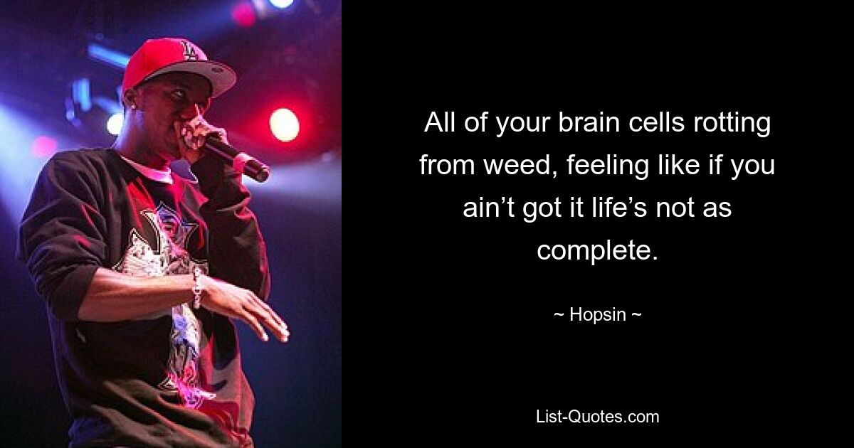 All of your brain cells rotting from weed, feeling like if you ain’t got it life’s not as complete. — © Hopsin