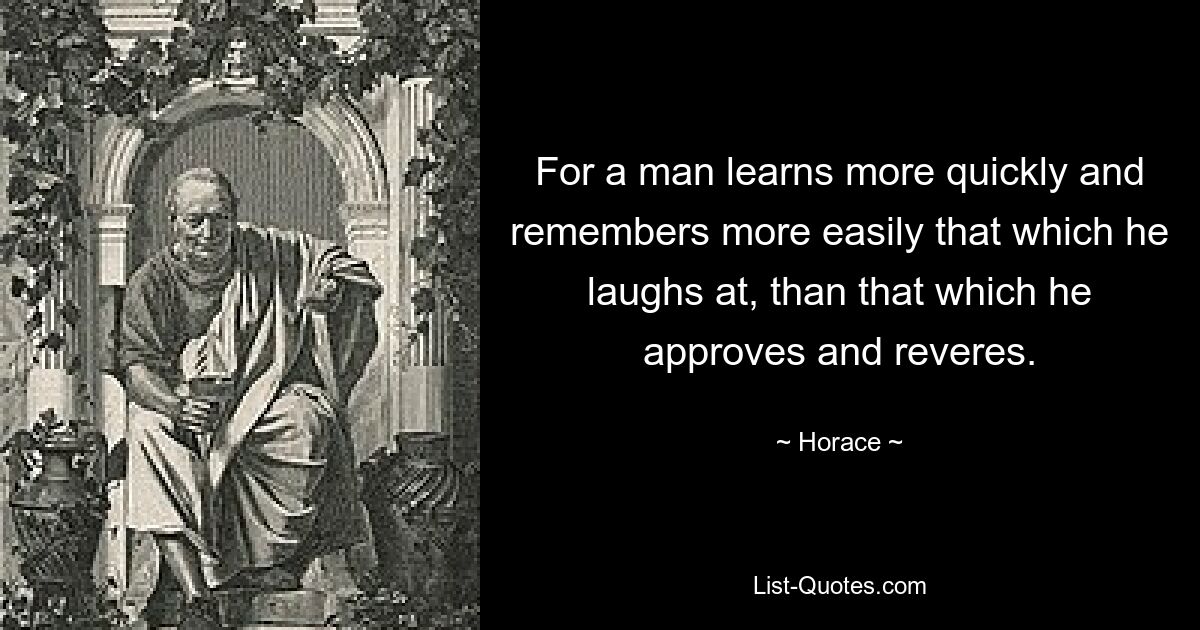 For a man learns more quickly and remembers more easily that which he laughs at, than that which he approves and reveres. — © Horace