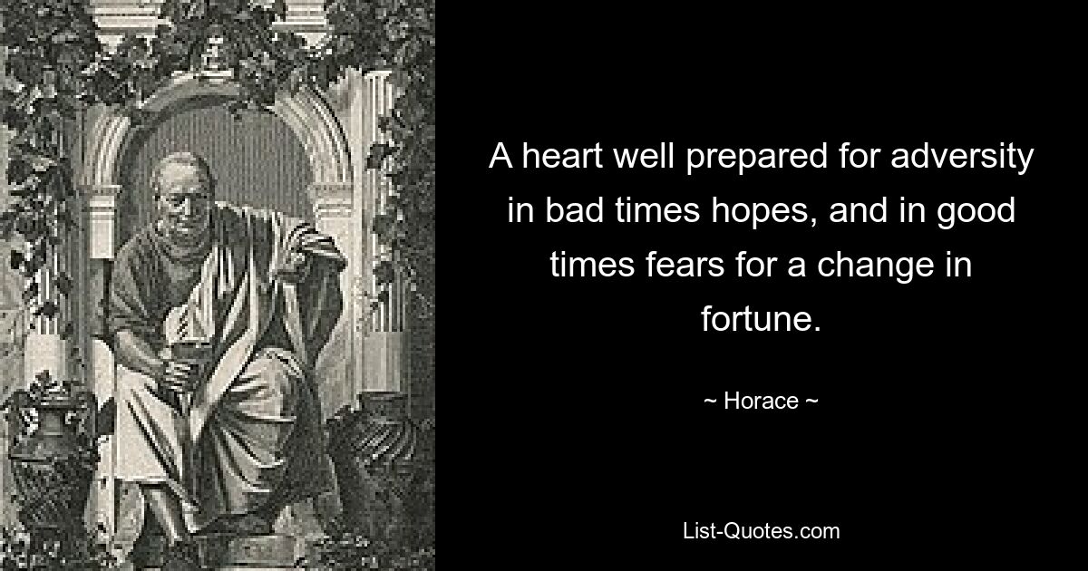 A heart well prepared for adversity in bad times hopes, and in good times fears for a change in fortune. — © Horace