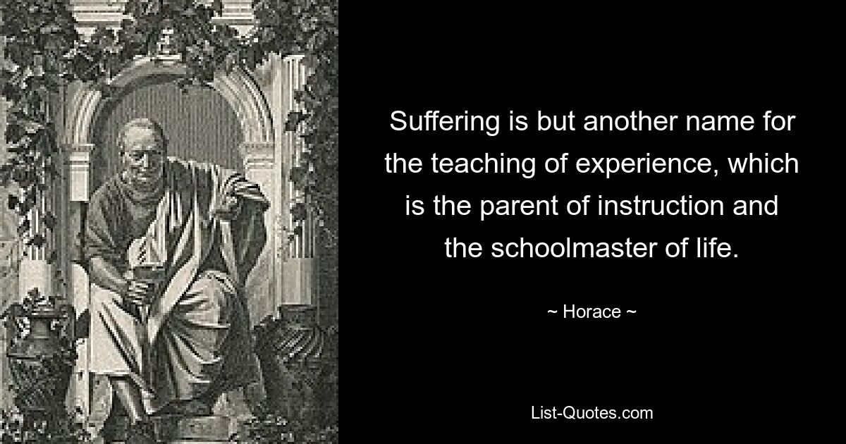 Suffering is but another name for the teaching of experience, which is the parent of instruction and the schoolmaster of life. — © Horace