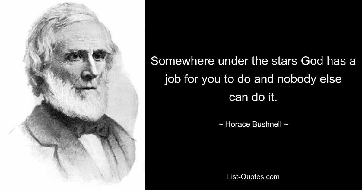 Somewhere under the stars God has a job for you to do and nobody else can do it. — © Horace Bushnell