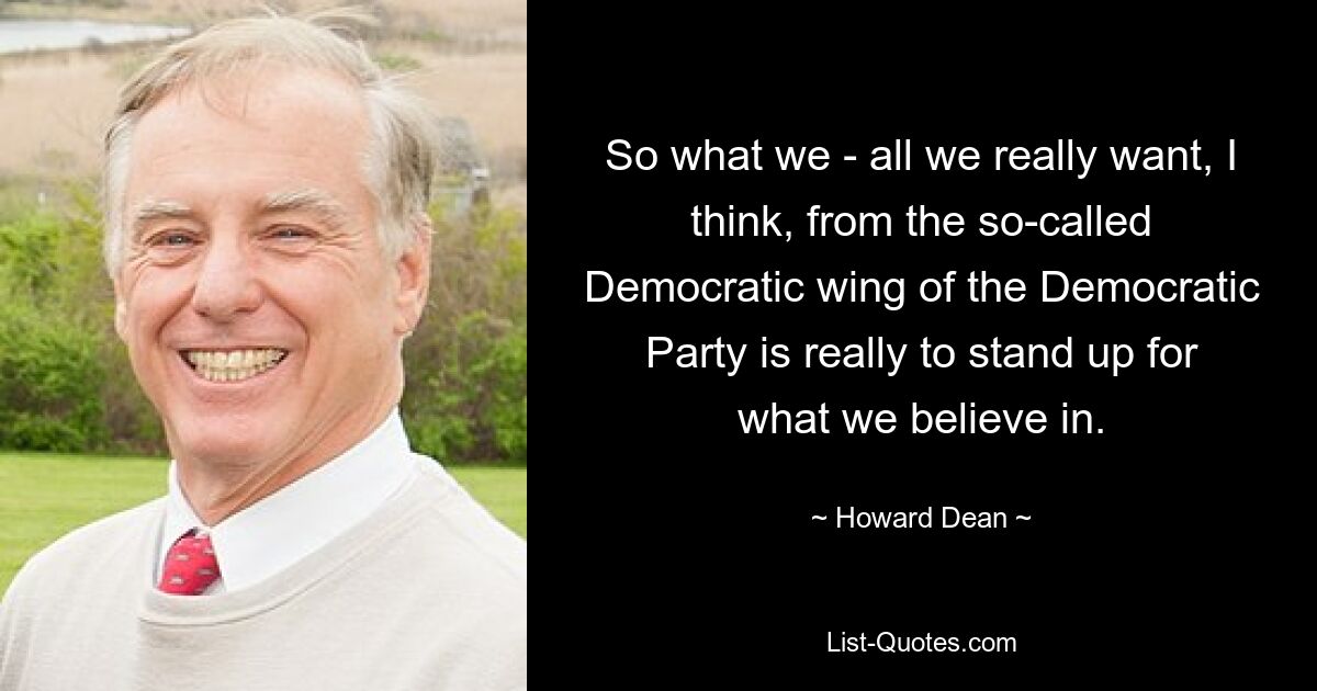 So what we - all we really want, I think, from the so-called Democratic wing of the Democratic Party is really to stand up for what we believe in. — © Howard Dean