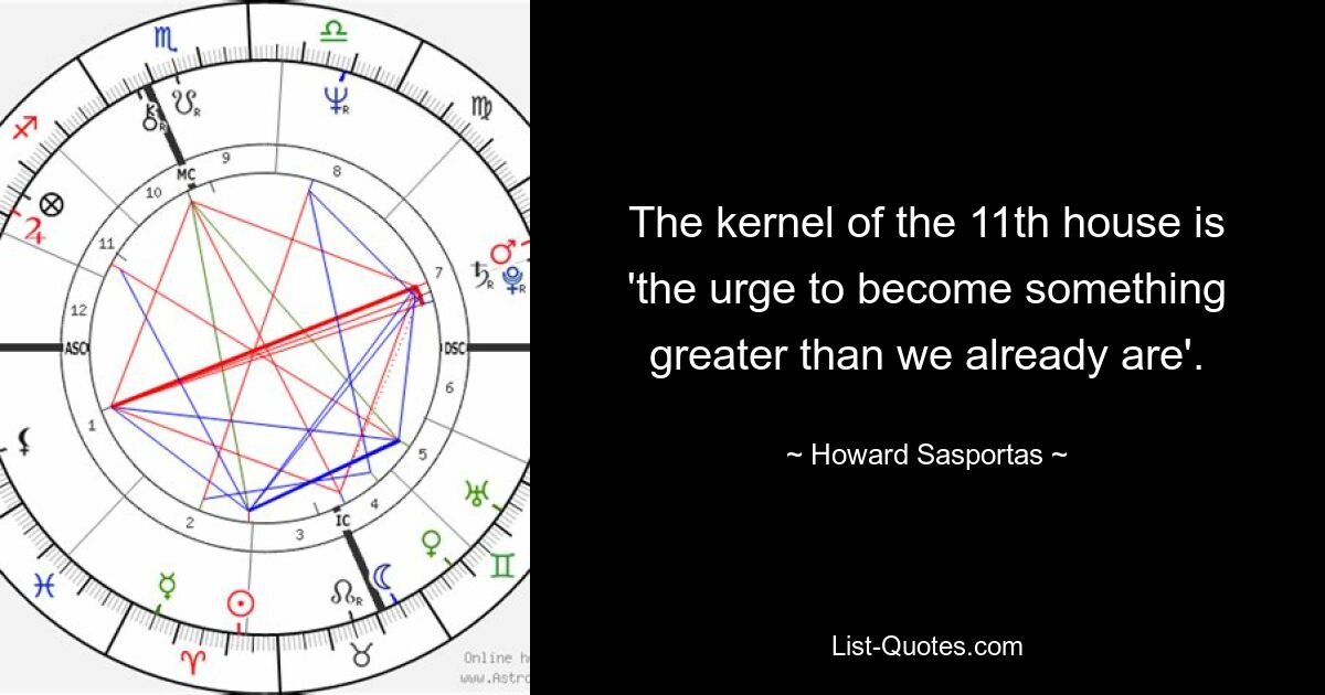 The kernel of the 11th house is 'the urge to become something greater than we already are'. — © Howard Sasportas