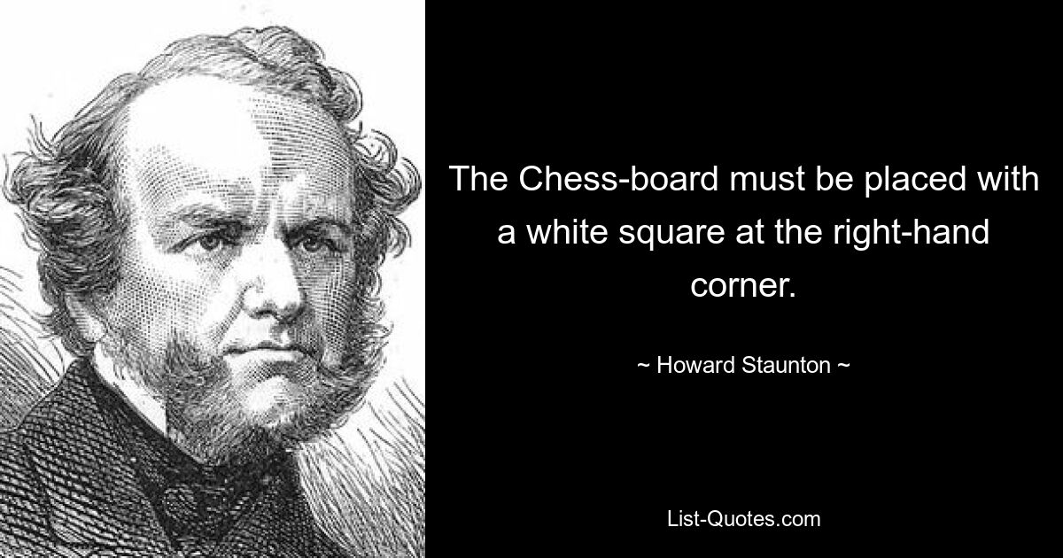 The Chess-board must be placed with a white square at the right-hand corner. — © Howard Staunton