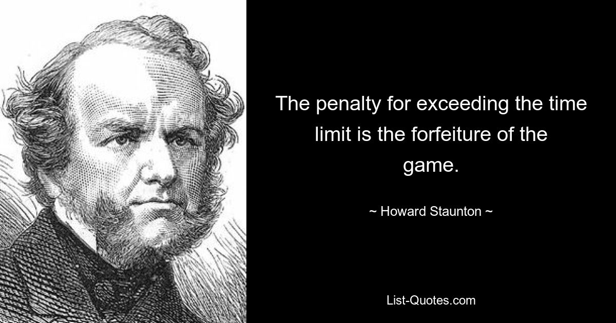 The penalty for exceeding the time limit is the forfeiture of the game. — © Howard Staunton