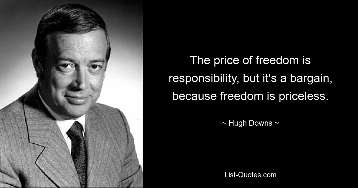 Цена свободы — ответственность, но это выгодная сделка, потому что свобода бесценна. — © Хью Даунс 