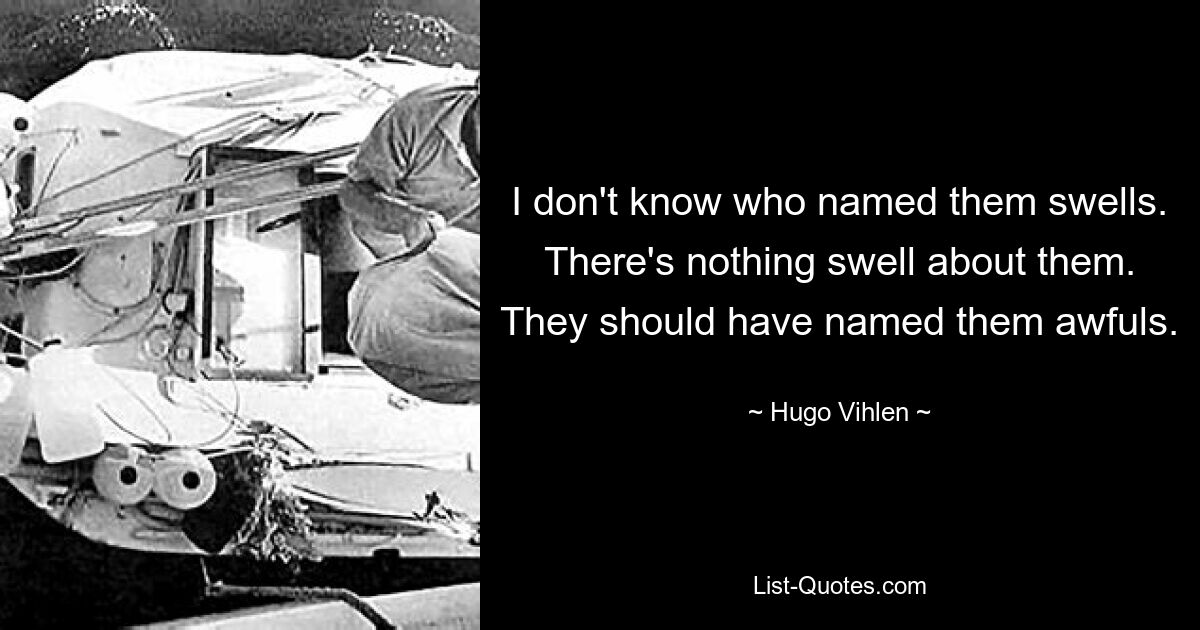 I don't know who named them swells. There's nothing swell about them. They should have named them awfuls. — © Hugo Vihlen