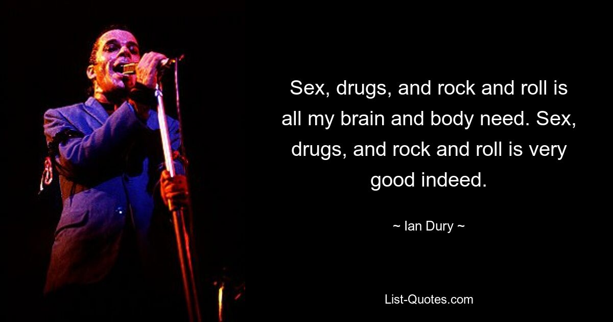 Sex, Drogen und Rock&#39;n&#39;Roll sind alles, was mein Gehirn und mein Körper brauchen. Sex, Drogen und Rock&#39;n&#39;Roll sind in der Tat sehr gut. — © Ian Dury